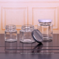 Wholesale clear hexagon 2oz 3oz 4oz glass storage jar honey jar with metal lid